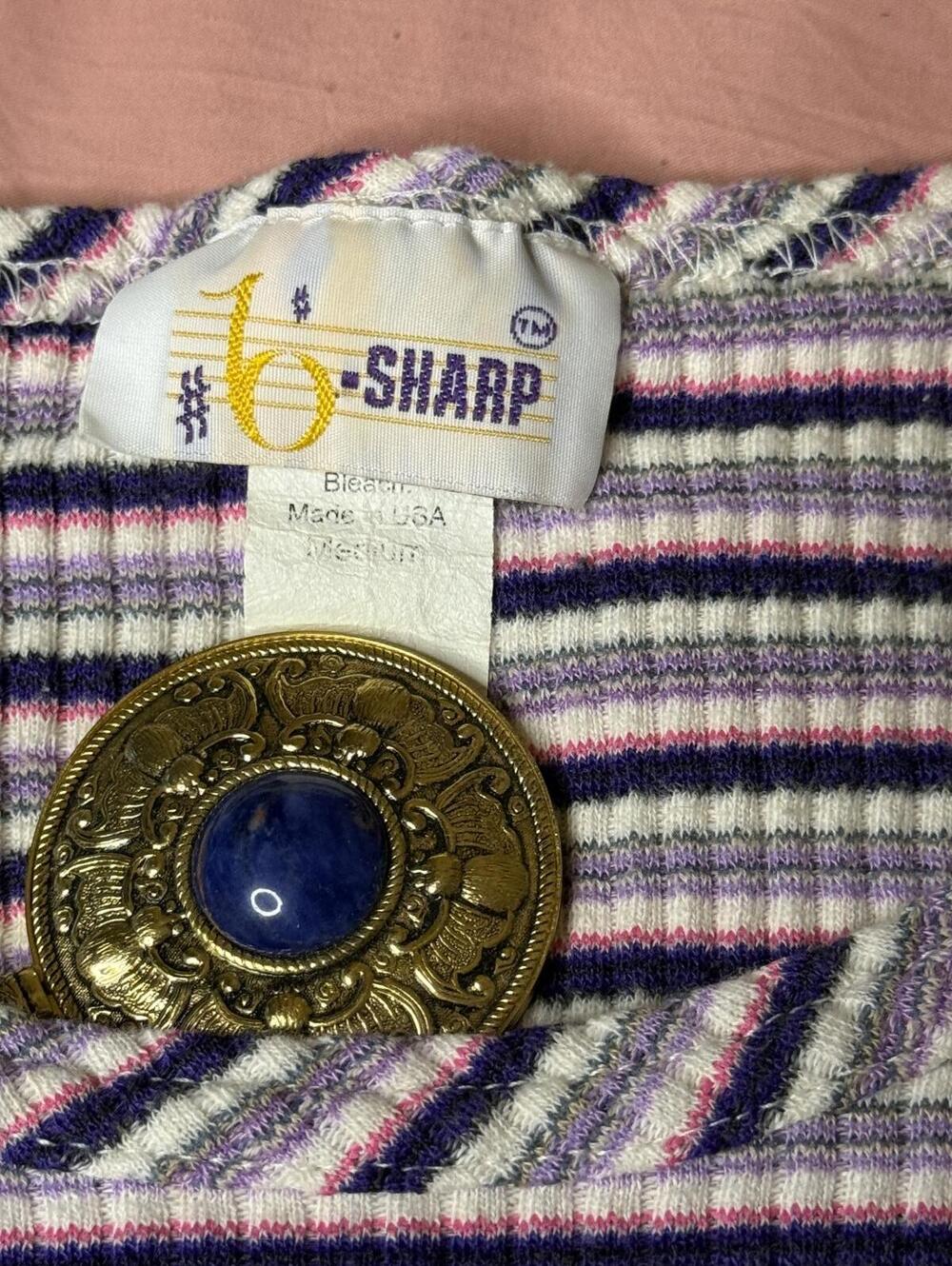 B-Sharp Ribbed Striped Short Sleeve Top Size M - Picture 5 of 6